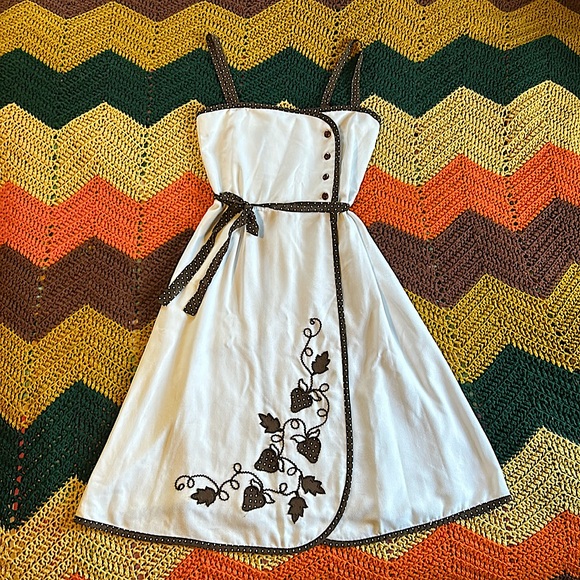 Vintage 70s 80s Strawberry Wrap Dress XS-S - Picture 1 of 6